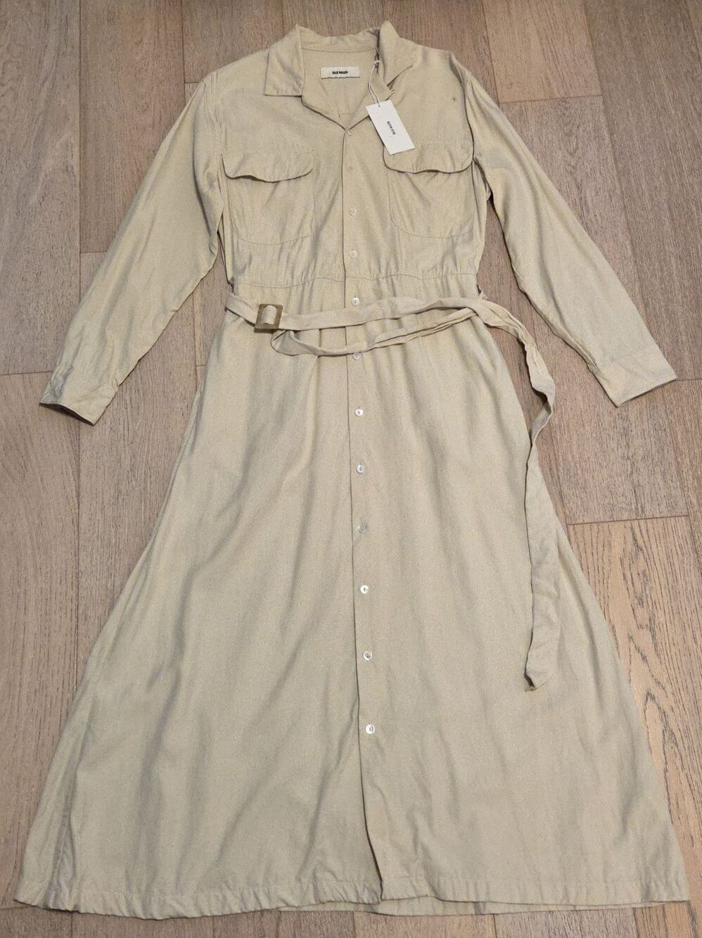 NWT Buck Mason Tusk Silken Twill Studio Shirt Dress Beige Pockets Medium READ